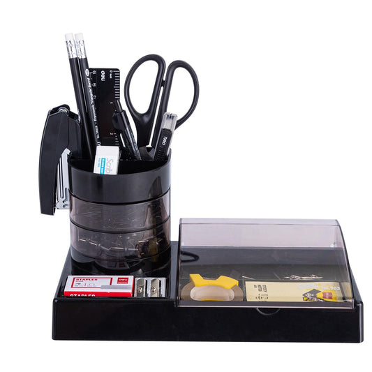 Deli W38254 Rotary Desk Organizer 5 Compartments, Black, Pack of 1 - Color May Vary
