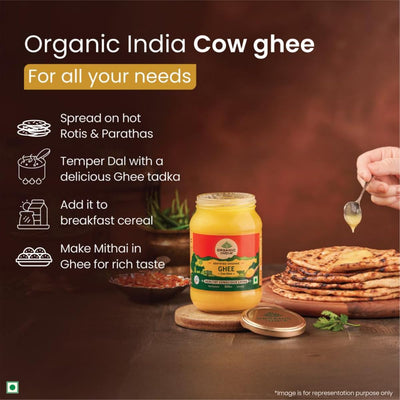 A TATA Product - Organic India Pure Cow Ghee, 500ml, Lab Tested on 600+ Parameters, Certified Organic, Glass Bottle, Sourced from Organically Fed Cows, Authentic Taste, Rich in Healthy Fat
