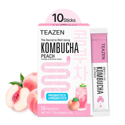 SEOUL TEAZEN KOMBUCHA PEACH,50 GM, 10 STICKS, SUGAR FREE,PROBIOTICS & PREBIOTICS.