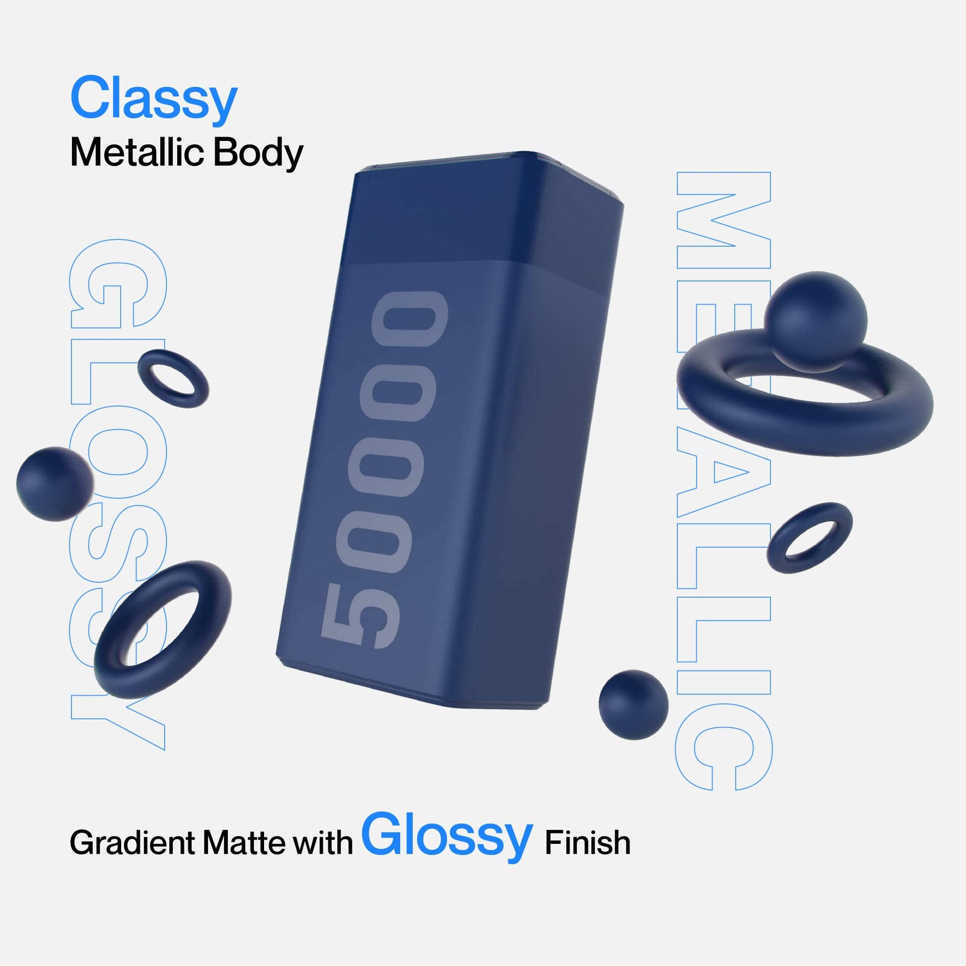 Ambrane 50000mAh Powerbank, 20W Fast Charging, Metallic Body, Triple Output, Type C PD (Input & Output), Li-Polymer, Compatible for iPhone, Android and Other Devices (Stylo Max, Blue)