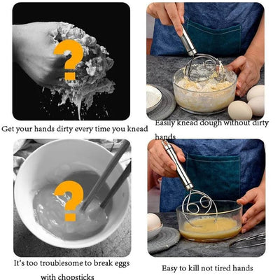 BEYOND BASIC Multifunctional Effortless Stainless Steel Dough Mixer with Hanging Hole Durable Time-Saving Mixing Stick Baking Tools Egg Beater for Home Kitchen Baking Accessories 1 Pcs