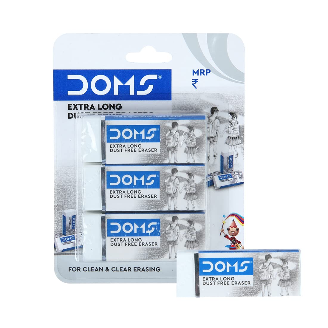 Doms Non-Toxic Dust Free Extra Long Eraser Blister Pack