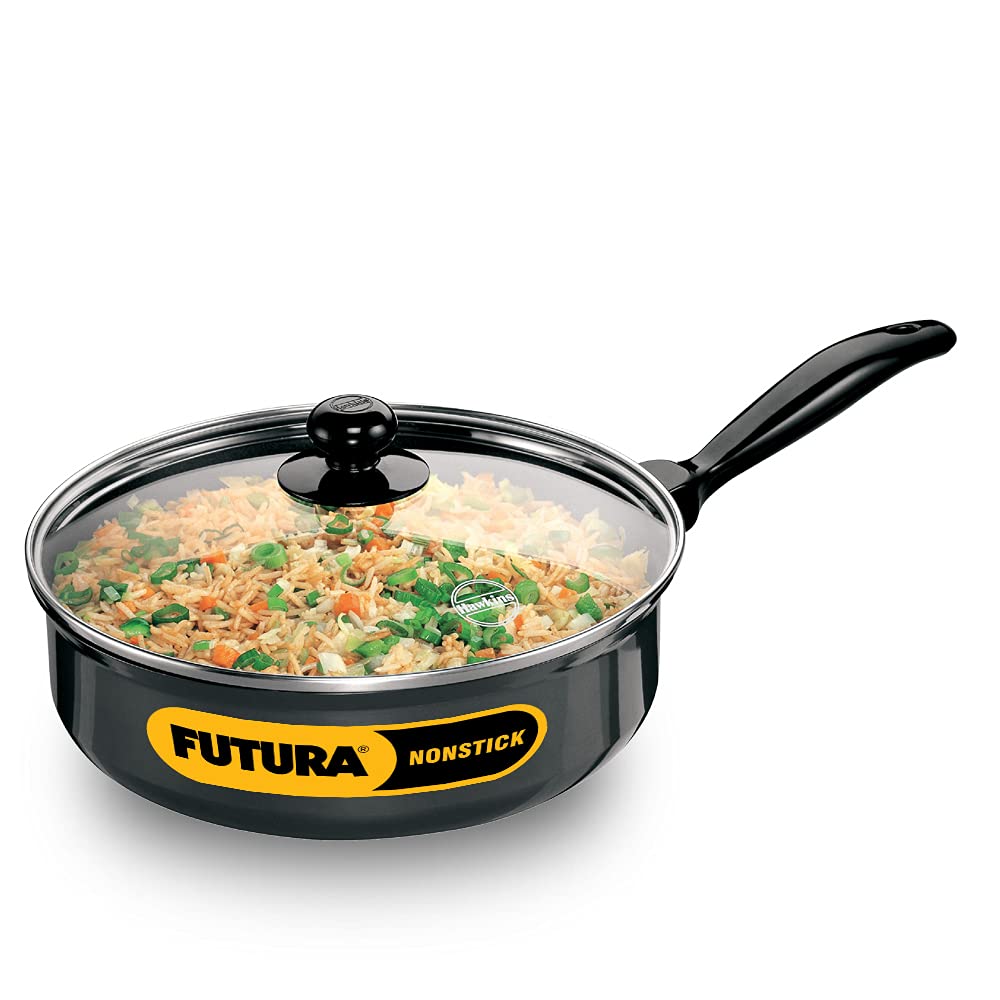 Hawkins Futura 3.25 Litre Curry Pan, Non Stick Saute Pan with Glass Lid, Deep Pan for Frying
