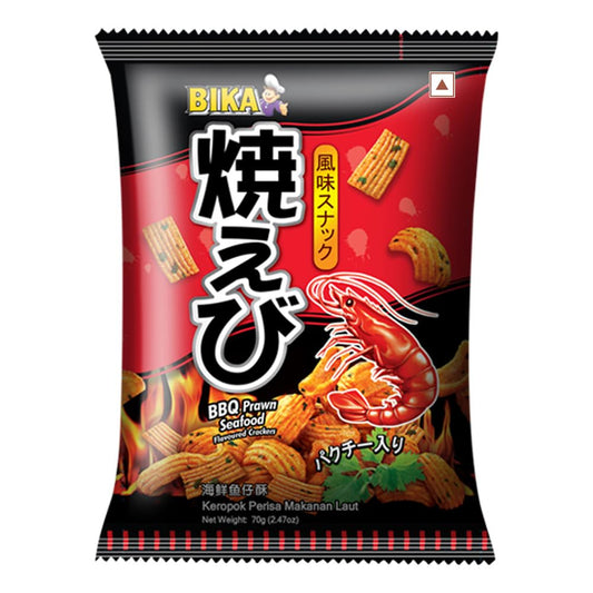 BIKA BBQ Prawn Seafood Flavoured Crackers Snacks 70 g