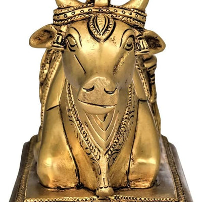 Brass Mart Astadhatu Brass Nandi Bull Idol for Home Temple/Decorative Brisabh Nandi Idol for Puja/Shiv Nandi Puja Idol (4 Cm, Gold), Idol