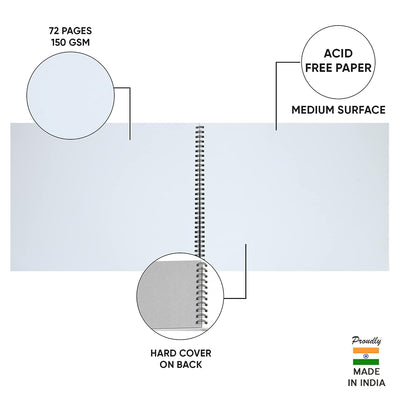Doms Wiro Binding Notebook | Sketch Pad | Plain | 150GSM | 72 Pages | 29.7 x 42 cm | Pack of 1