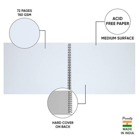 Doms Wiro Binding Notebook | Sketch Pad | Plain | 150GSM | 72 Pages | 29.7 x 42 cm | Pack of 1