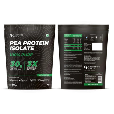 Carbamide Forte Pea Protein Isolate 30g per serving | Plant based Protein Powder Isolate with 4.8g BCAA | 100% Pure Unflavoured Plant Pea Protein Powder - 500g