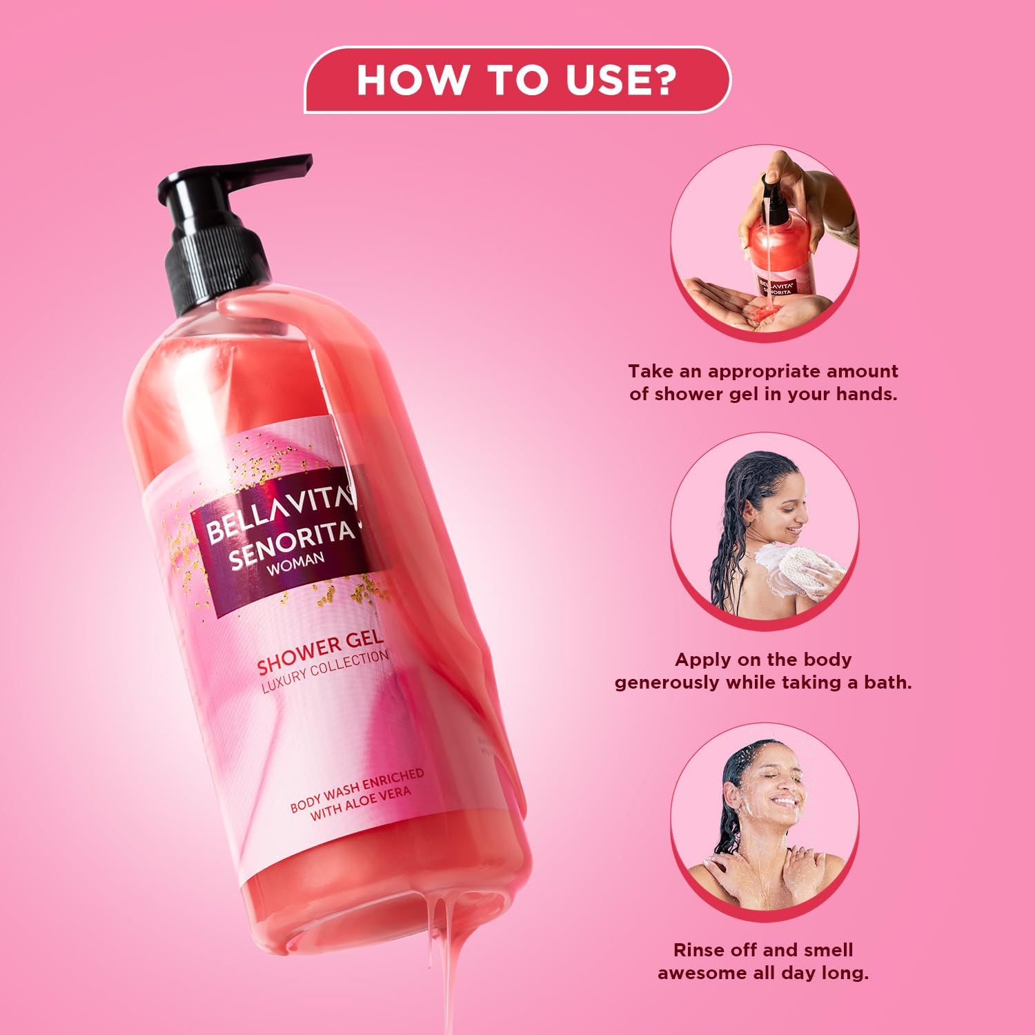 Bella Vita Luxury Senorita Woman Body Wash Refreshing Shower Gel for Deep Cleansing, Hydrating, Moisturising, Softer & Smoother Skin with Aloe Vera 500 Ml