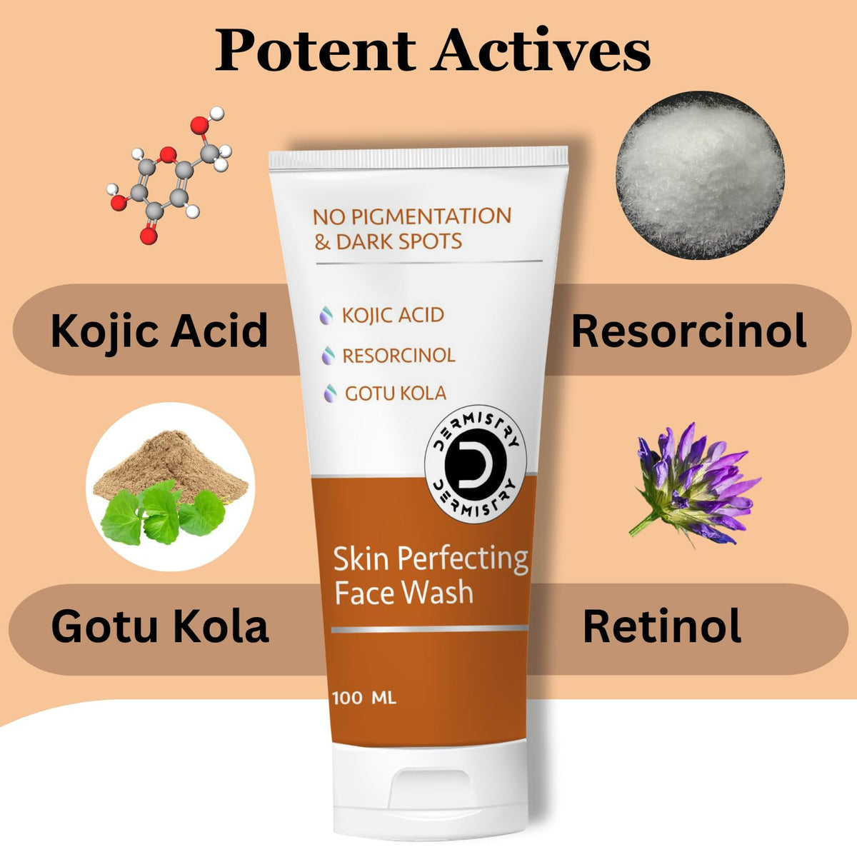 Dermistry 1% Kojic Acid Instant Pigmentation D De Tan Dark Spots Removal Skin Lightening Brightening Glowing Fairness Face Wash For Men Women - 100ml