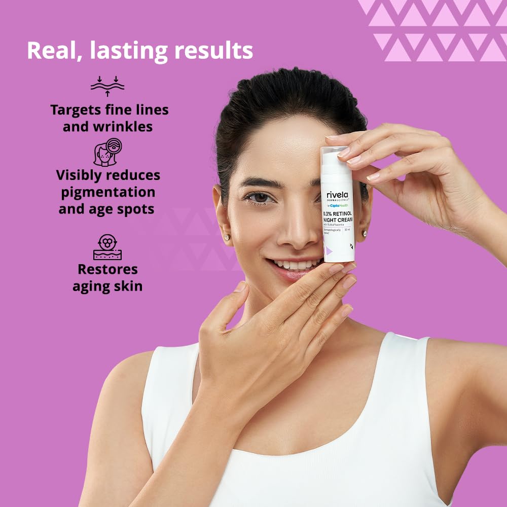 Rivela Dermascience By Cipla 0.3% Retinol Night Cream | Anti-Aging | Dark Spots | For all Skin types | 30ml