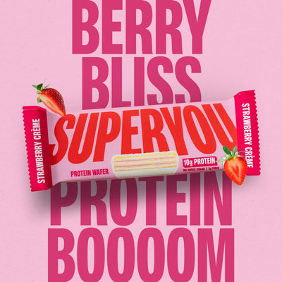 Superyou Strawberry Protein Wafer Bars (Pack Of 10)|10 Gram Protein, 3 Gram Fiber, No Added Sugar|Yeast Fermented Protein|Energy Bars|Crunchy Wafer Bar|100% Vegetarian|No Palm Oil|400 Gram