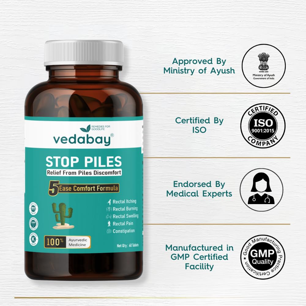 Vedabay Piles Care Tablets, Comprehensive Solution for Hemorrhoids and Fissures, 60 Tablets