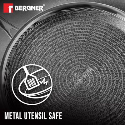 Bergner Hitech Triply Non-Stick 32 cm Dosa Tawa, Tawa for Dosas with Non-Stick Mesh Pattern, Rivetless Handle, Metal Spatula Friendly, Even Heat Distribution, Induction Bottom and Gas Stove Ready