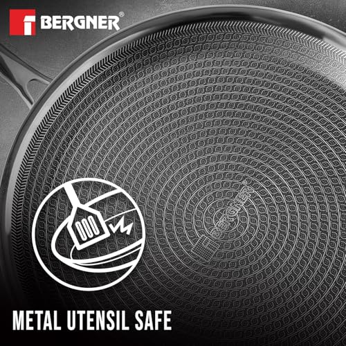 Bergner Hitech Triply Non-Stick 32 cm Dosa Tawa, Tawa for Dosas with Non-Stick Mesh Pattern, Rivetless Handle, Metal Spatula Friendly, Even Heat Distribution, Induction Bottom and Gas Stove Ready