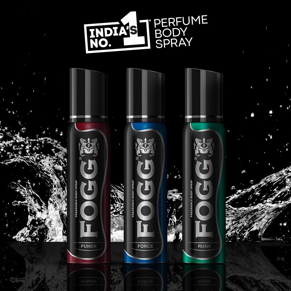 4x Fogg Rush No Gas Deodorant for Men, Long-Lasting Perfume Body Spray, 150 ml each - Pack of 4