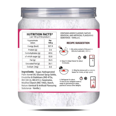 Brew Lab Vanilla Flavor Whipping Cream Mix | Smooth Texture for Decorated Cakes, Desserts Topping Powder-250 gram