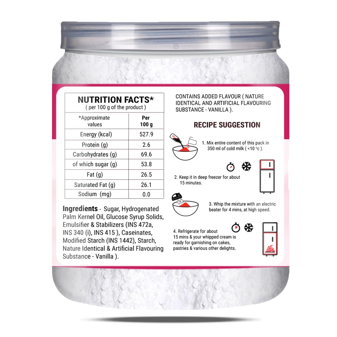 Brew Lab Vanilla Flavor Whipping Cream Mix | Smooth Texture for Decorated Cakes, Desserts Topping Powder-250 gram