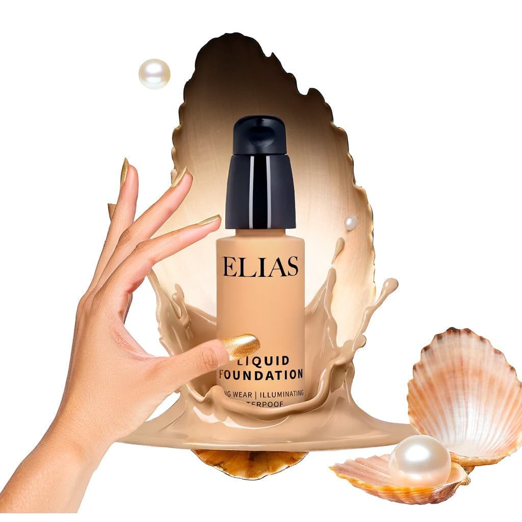 ELIAS Liquid Foundation - 30 ml Water Resistant Lasts Up to 10 Hrs Super Matte Almond Meduim,Golden Undertone Full Coverage Long Wear Illuminating (Darkest)