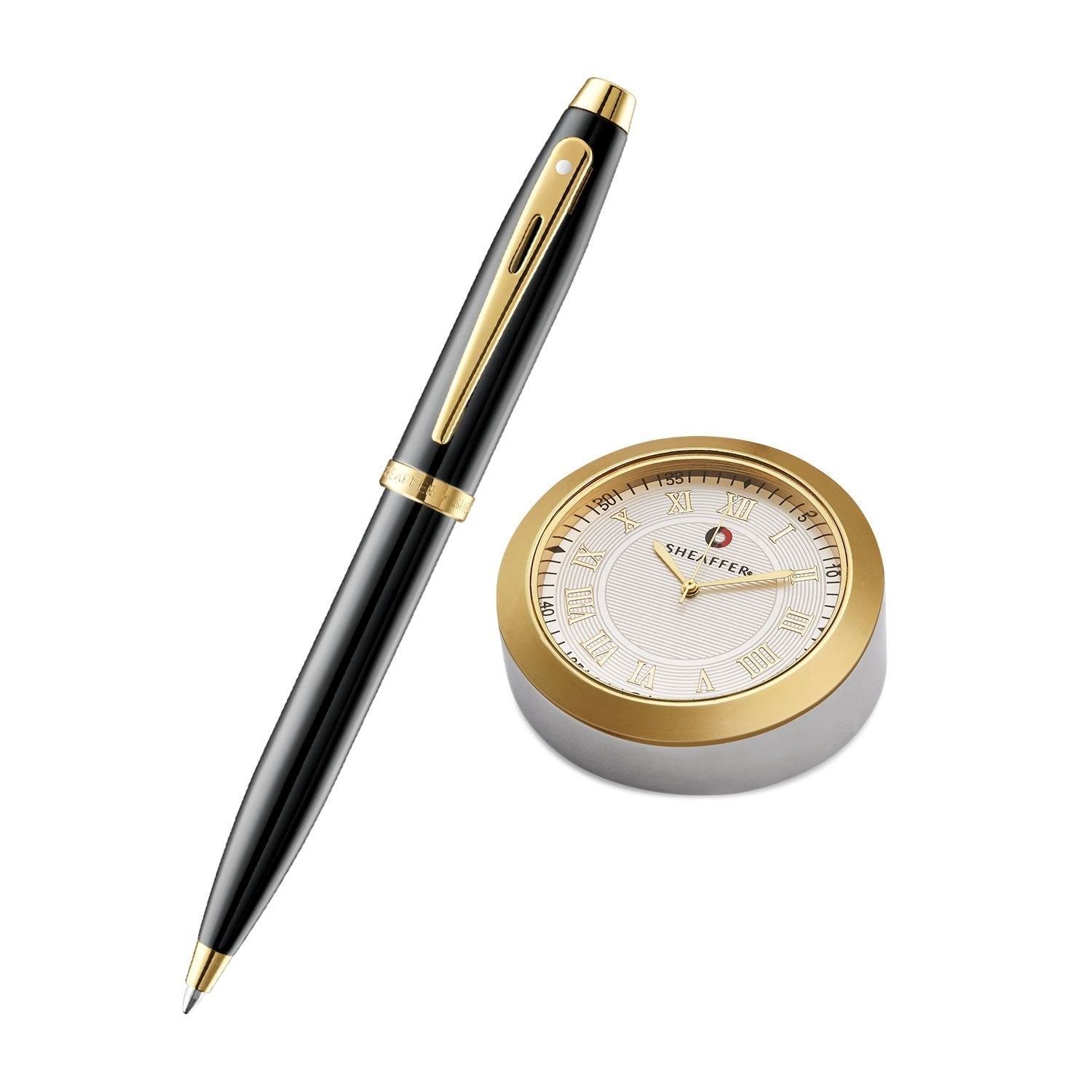 Sheaffer 9322 Ballpoint Pen With Gold Chrome Table Clock