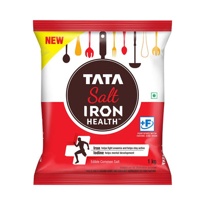 Tata Salt Iron Health | Double Fortified Salt with Iron & Iodine | Iron Helps Fight Anemia | Iodine Helps in Mental Development | Edible Common Salt | 1kg