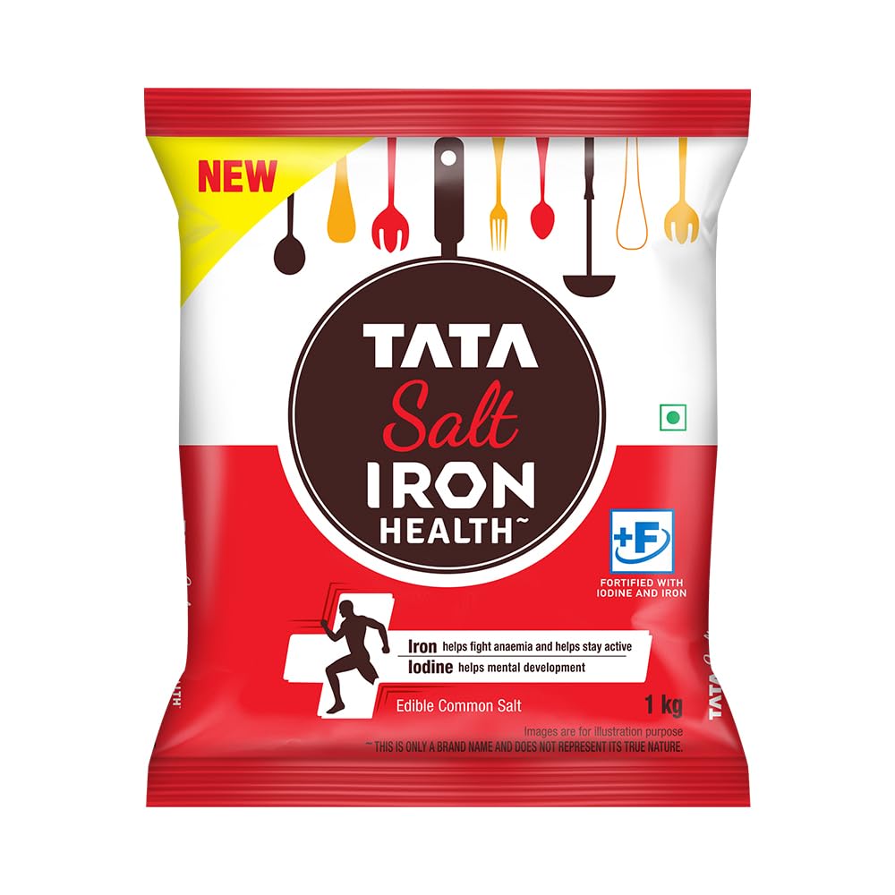 Tata Salt Iron Health | Double Fortified Salt with Iron & Iodine | Iron Helps Fight Anemia | Iodine Helps in Mental Development | Edible Common Salt | 1kg
