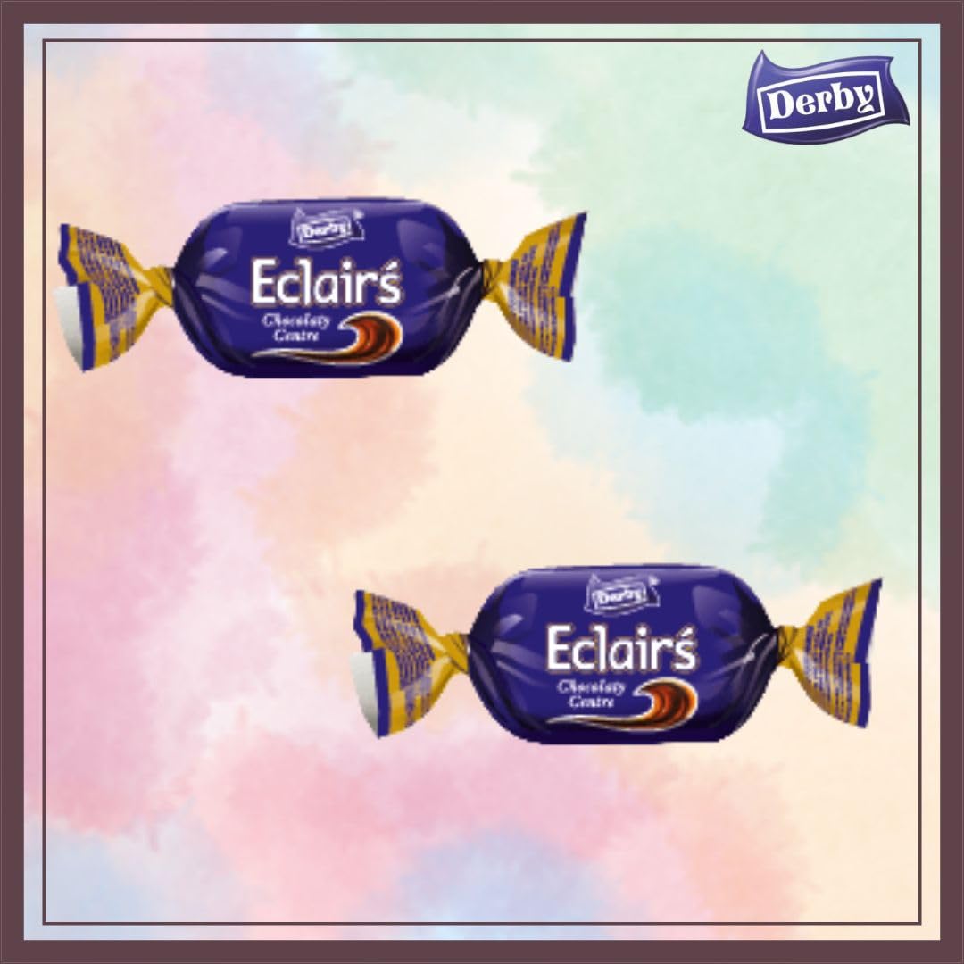 Derby Caramel Eclair Standy Pouch | 450 Grams | Chocolaty Center Filled Caramel Eclair | Easy To Store Pack | (2)