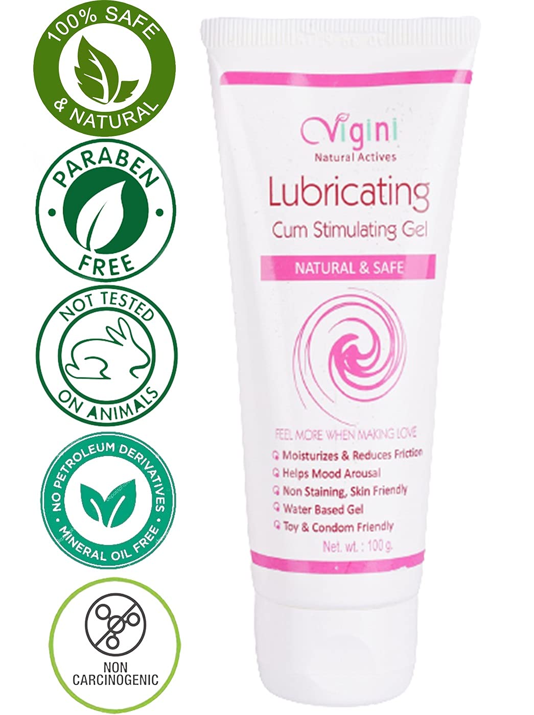 Vigini Natural Lubricant Lubricating Lube Lubrication Water Based Gel Jelly Women, Moisturizer, No Color No Fragrance Non Staining Itching Dryness Female 100G