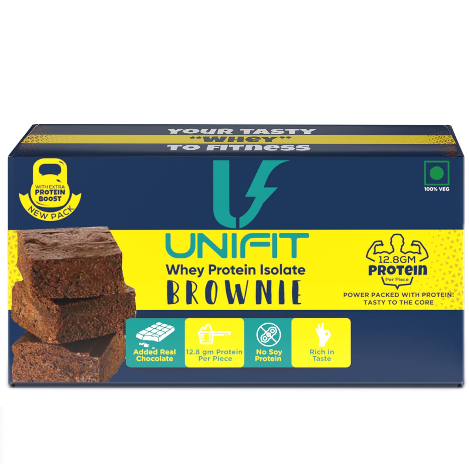 UNIFIT Chocolate Brownie|Ready To Eat|Whey Protein|High Source Of Protein & High Fibre|No Added Sugar|Brownie Cake|Chocolate|Pack Of 4-12.8 Gram