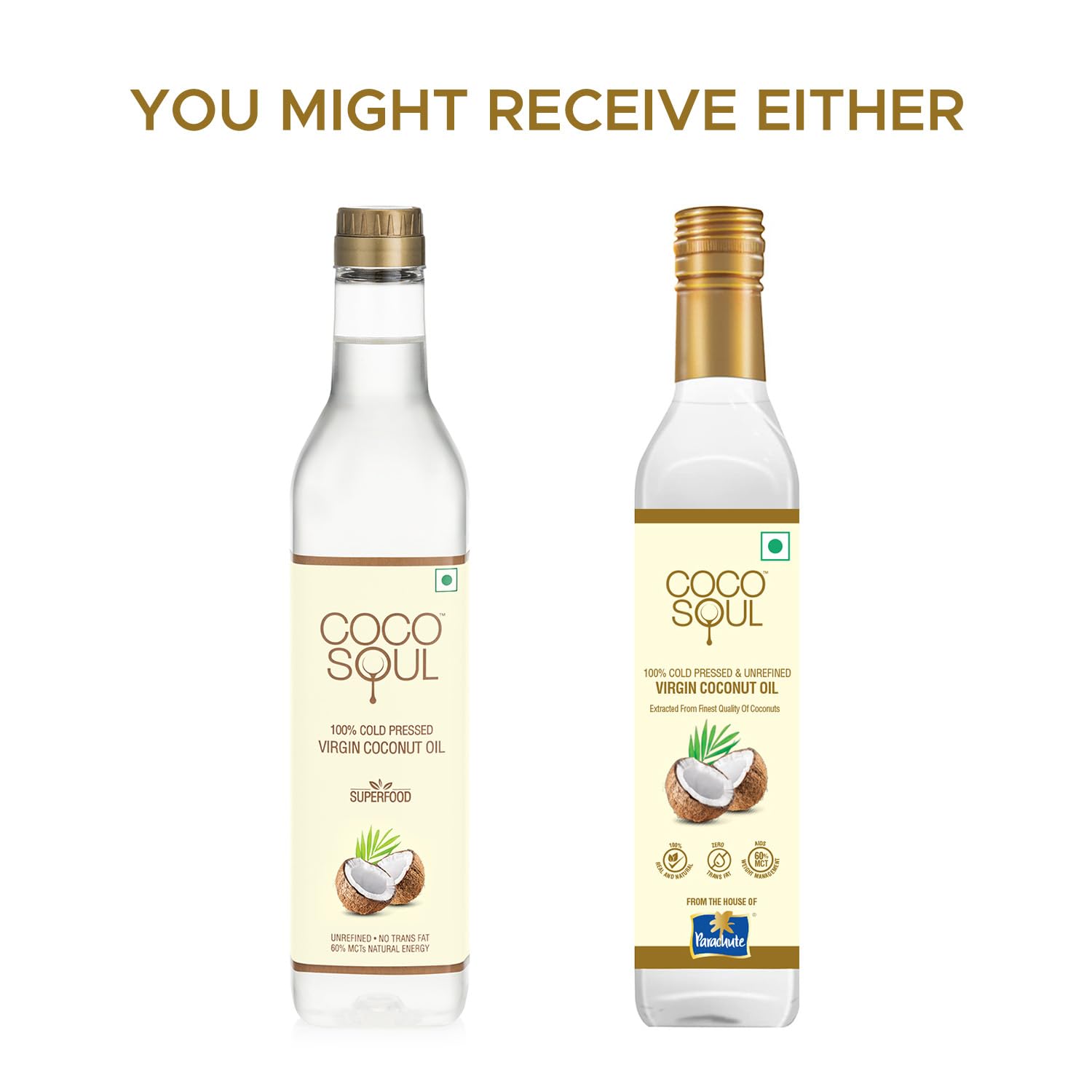 Coco Soul Cold Pressed Unrefined Virgin Coconut Oil | 60% MCT | Multipurpose Usage | Daily Cooking| Keto Friendly | Naturally Cholesterol Free | A1 grade real coconut | From Makers of Parachute 500 ml