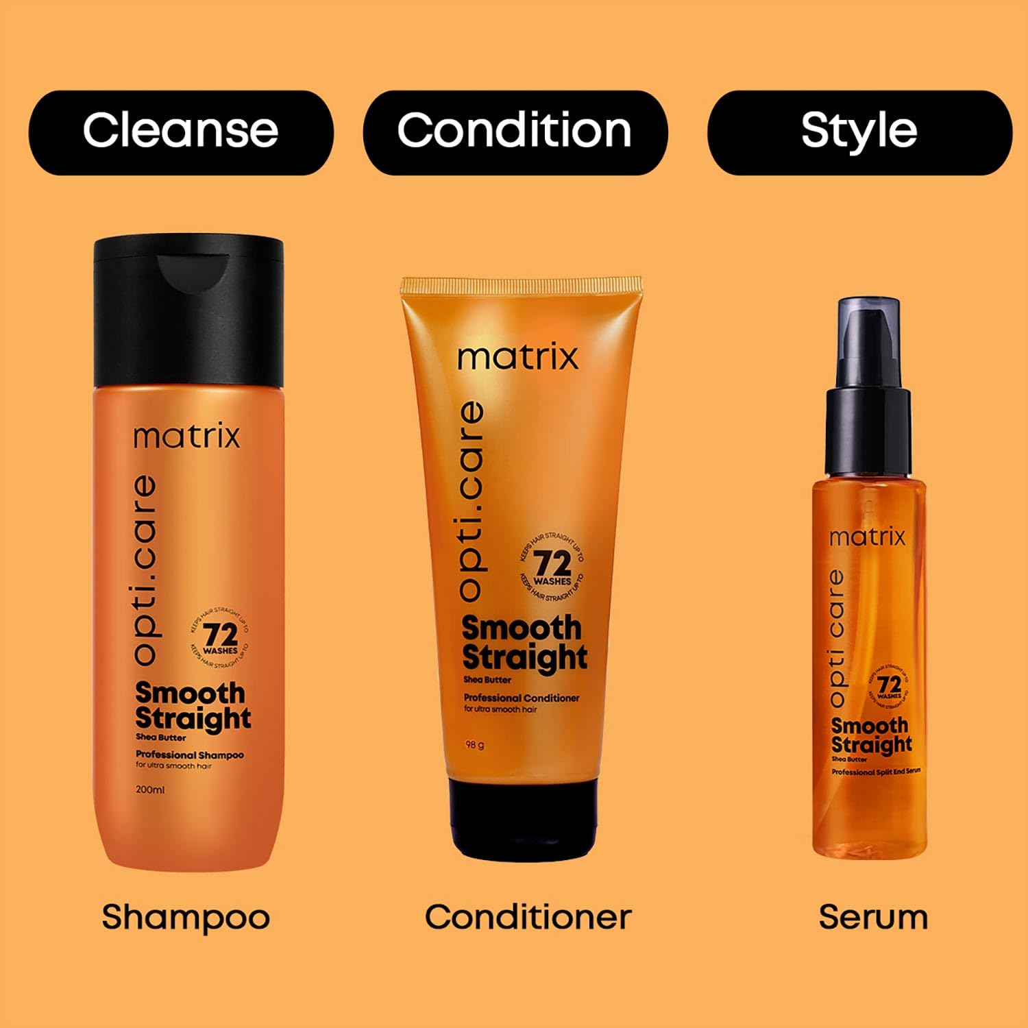 MATRIX Opti.Care Smooth Straight Professional Serum for Frizzy, Unmanageable Hair | 96Hr Frizz Control* | Used by 1 Lakh Hairstylists | with Shea Butter, 100ml