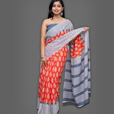 ANMOL FABRICS Women's Cotton Malmal Saree | Women Stylish Sadis | Printed Runing Blouse Piece | Sari Length 5.5 meter | Blouse Piece 1 m | Unstitched Blouse Material Free_Size_SAREE-MULTI_71