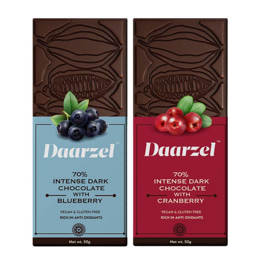 Daarzel Vegan & Gluten Free 70% Dark Chocolate With Blueberry & Cranberry | Dark Chocolates | Pack of 2