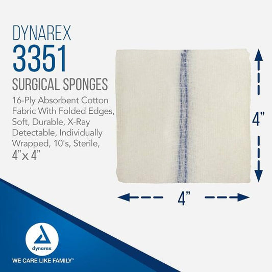 X-Ray Detectable Surgical Gauze Sponges Sterile 4 x 4, 16 ply USP Type VII