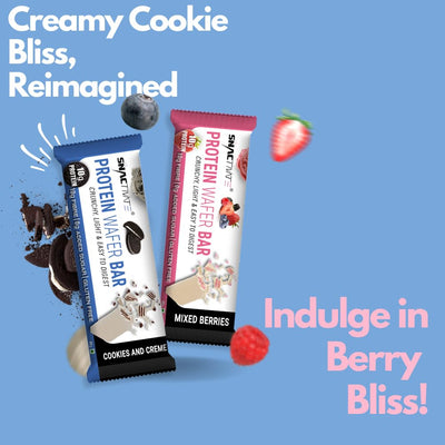 Snactivate Protein Wafer Bars Combo–Cookies & Creme and Mixed Berries (Pack of 12),10g Protein, 10g Fiber, Sugarfree, Gluten Free, Whey Protein, Keto Friendly, Energy Packed, Tasty & Crunchy in every bite, 12*40 gms