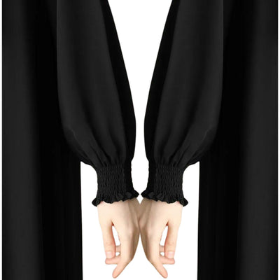 Bashariya Front Open Zipper Abaya n Firdaus Fabric |Smocking Sleeves |Fabric Belt| and Complimentary Hijab (XXL, Black)