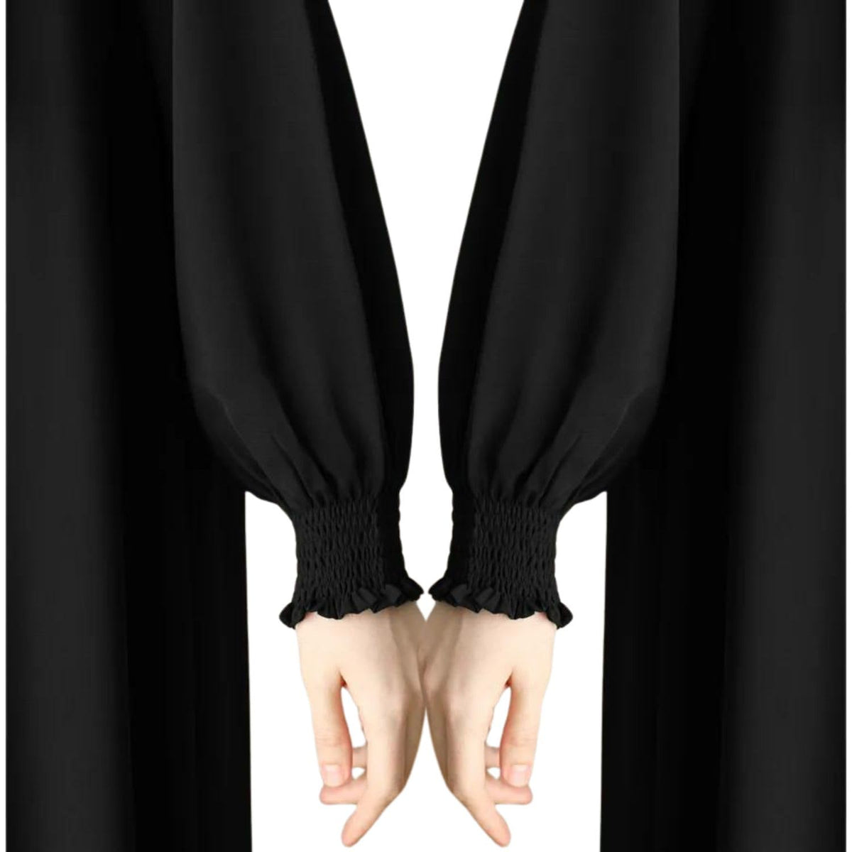 Bashariya Front Open Zipper Abaya n Firdaus Fabric |Smocking Sleeves |Fabric Belt| and Complimentary Hijab (XXL, Black)