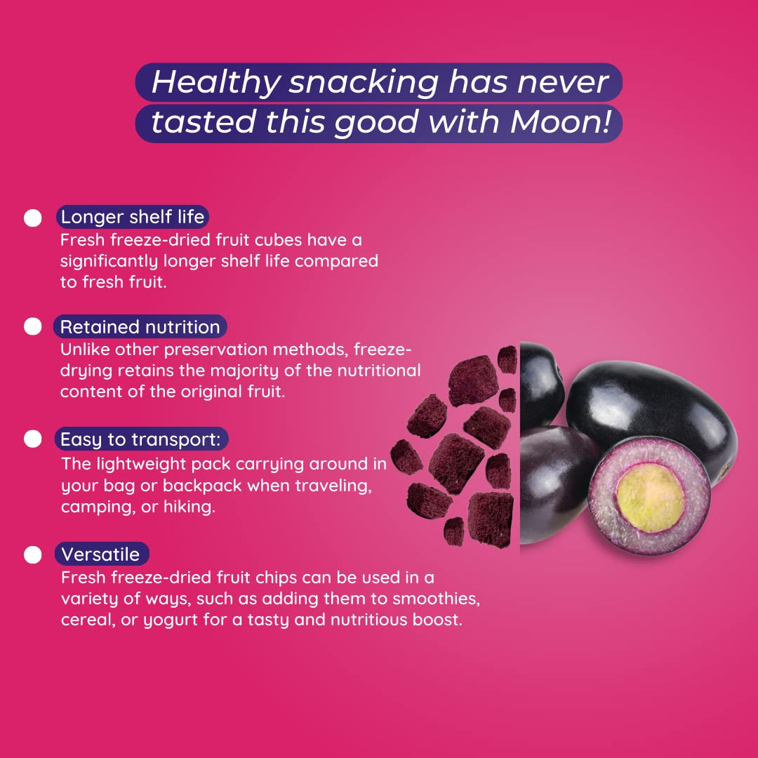 Moon Freeze Dried Jamun Cubes | Healthy Jamun Snack | 100% Natural, Vegan, No Preservatives, No Added Sugar Gluten Free Snack for Kids and Adults | (16Gm) Pack of 2