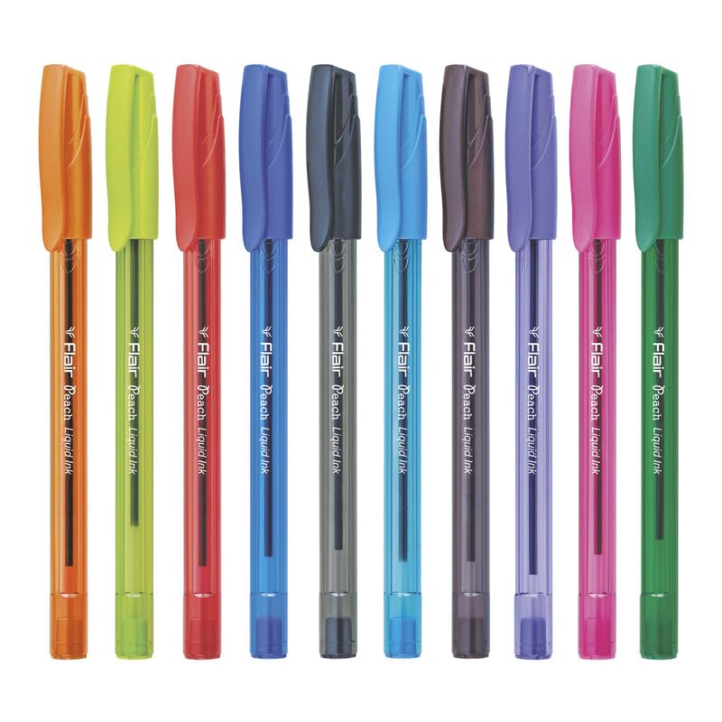 Flair Peach Ball Pen 10 Pcs Pouch, Multicolor Ink