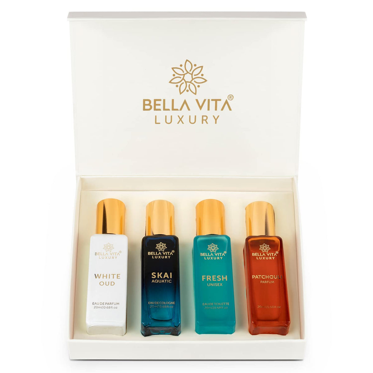 Bella Vita Luxury Unisex Eau De Parfum Gift Set 4x20 ML - SKAI, FRESH, WHITEOUD, PATCHOULI
