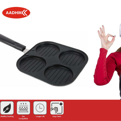 AADHIK Non-Stick Grill Pan Mini Pan Uttapam Tawa Aluminum Multi Snack Maker 4 Cavity, Pancake Maker (Black)