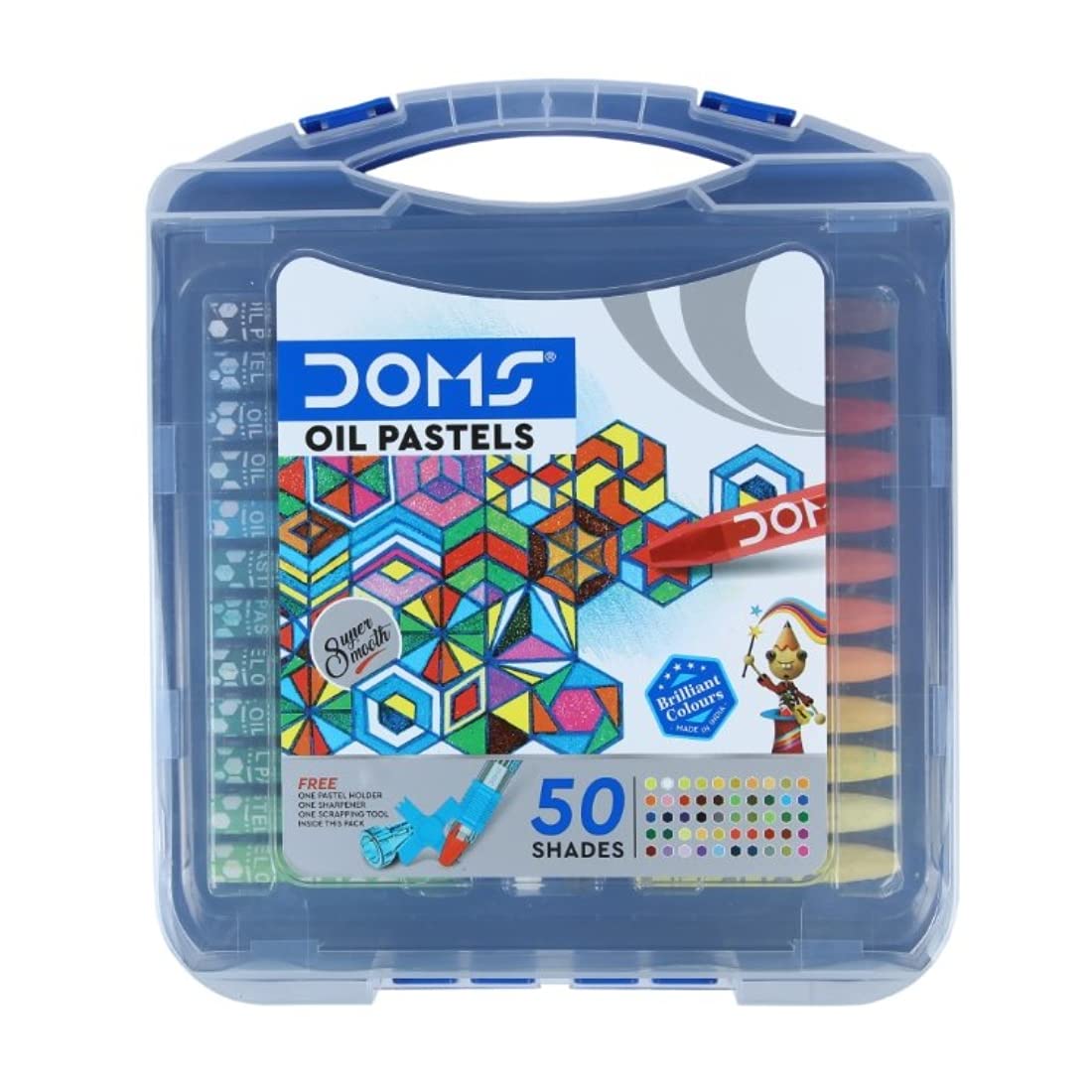 DOMS Non-Toxic Hexagonal Jumbo Oil Pastel Set in Plastic Carry Case (50 Assorted Shades x 1 Set)