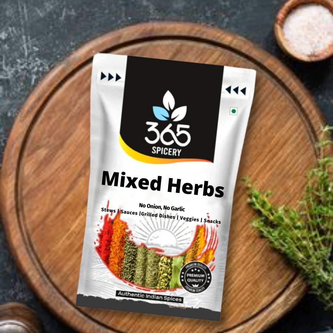365 SPICERY JAIN Mixed Herbs | Premium Blend of Rosemary, Thyme, Oregano, and Basil - 100 gm