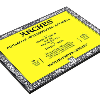 Arches Watercolour 185 GSM Rough Natural White 26 x 36 cm Paper Blocks, 20 Sheets