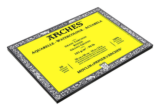 Arches Watercolour 185 GSM Rough Natural White 26 x 36 cm Paper Blocks, 20 Sheets