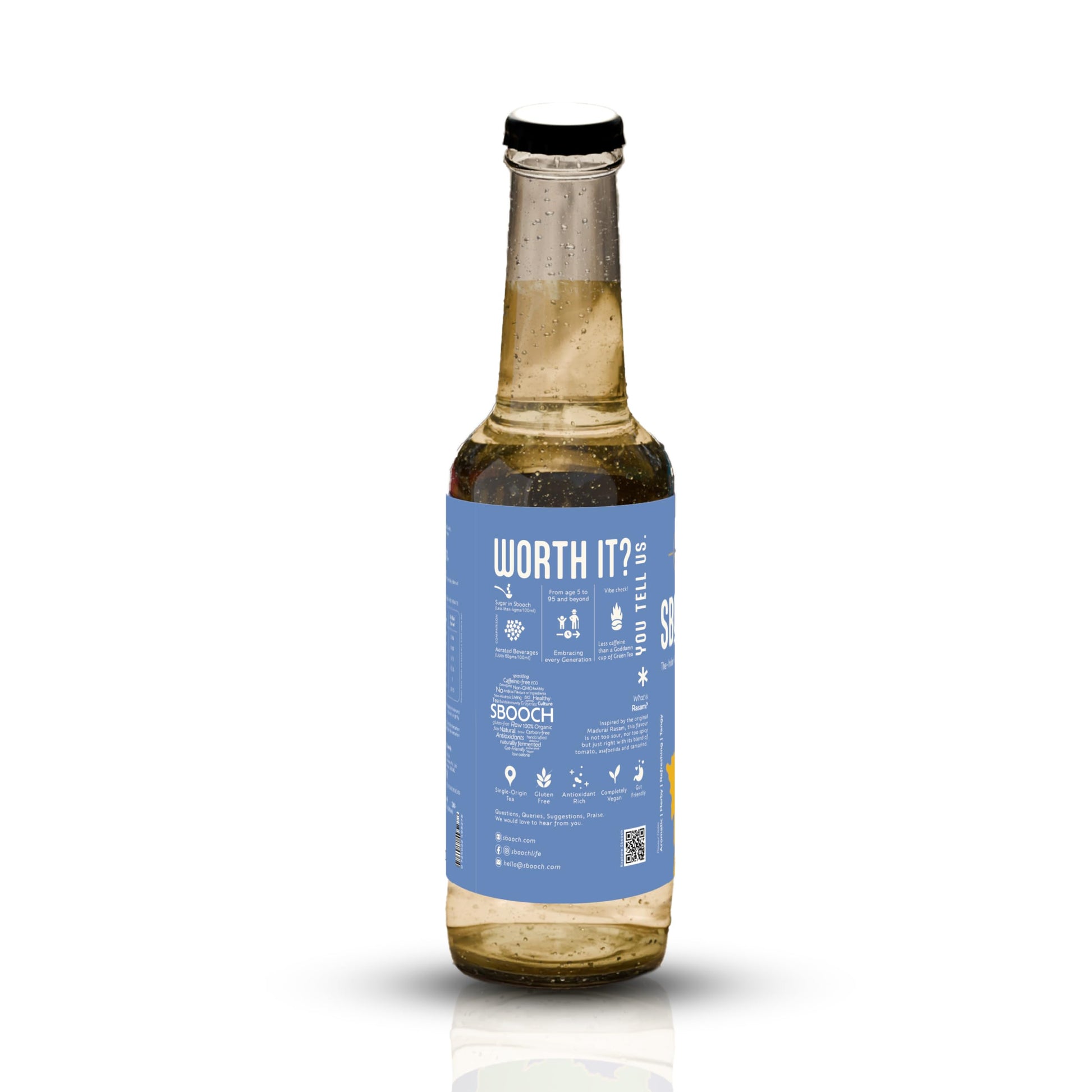 SBOOCH - Indian Sparkling Kombucha Tea | Rasam Flavor |275ml Pack of 6| Gut-Friendly Beverage | Antioxidant-Rich Zero Preservatives | Alcohol-Free Fermented Tea | Vegan & Gluten-Free