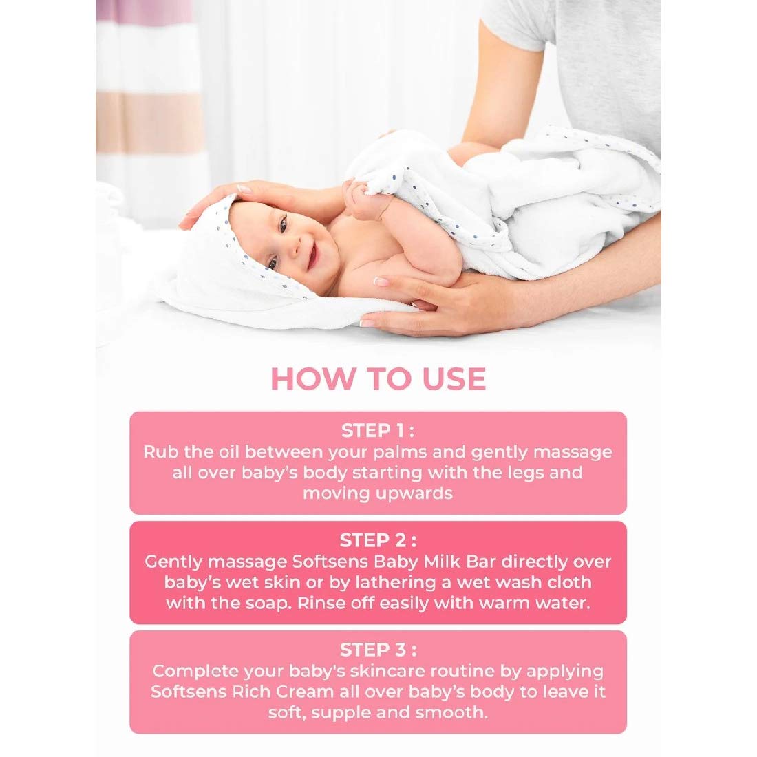 Softsens Baby Skin Hydrating Essential Kit - Milk Bar Soap(100gx3), Natural Cream(100g) & Massage Oil (200ml)