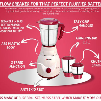 ACTIVA Pluto Pro Mixer Grinder 500W | 3 Jars | comes with 2 Year Warranty
