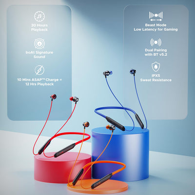 boAt Rockerz 205 Pro in Ear Bluetooth Neckband with Mic, Beast Mode(Low Latency Upto 65ms), ENx Tech for Clear Voice Calls,30 Hours Playtime, ASAP Charge,10mm Drivers,Dual Pairing & IPX5(Buoyant Blue)