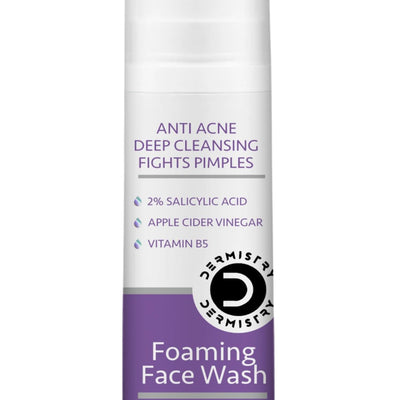 Dermistry 2% Salicylic Acid Niacinamide Anti Acne Deep Cleanser Oil Free Foaming Face Wash, Apple Cider, Zinc, Pimples & Excess Oil Removal for Oily Acne Pimple Prone Skin - Men Women